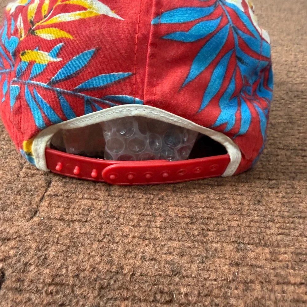 Vintage Wendys Floral Painter Cap Red Tropical‎ Hibiscus Snapback Hat RN 70841